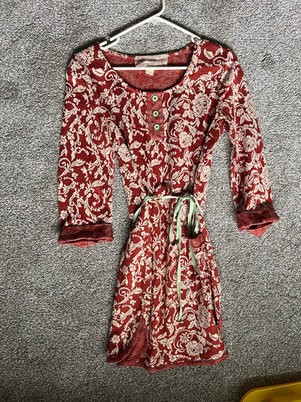 Red and Cream Floral Long Sleeve Sweater Dress